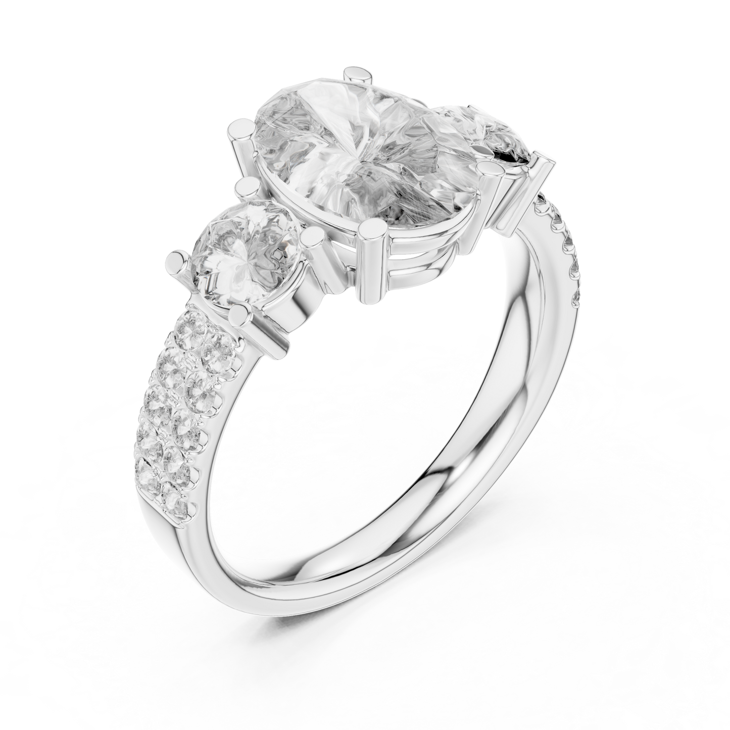 Oval Three Stone Lab Grown Diamond Ring in 14K White Gold