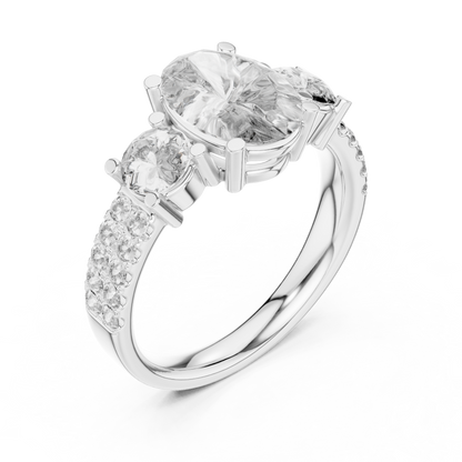 Oval Three Stone Lab Grown Diamond Ring in 14K White Gold