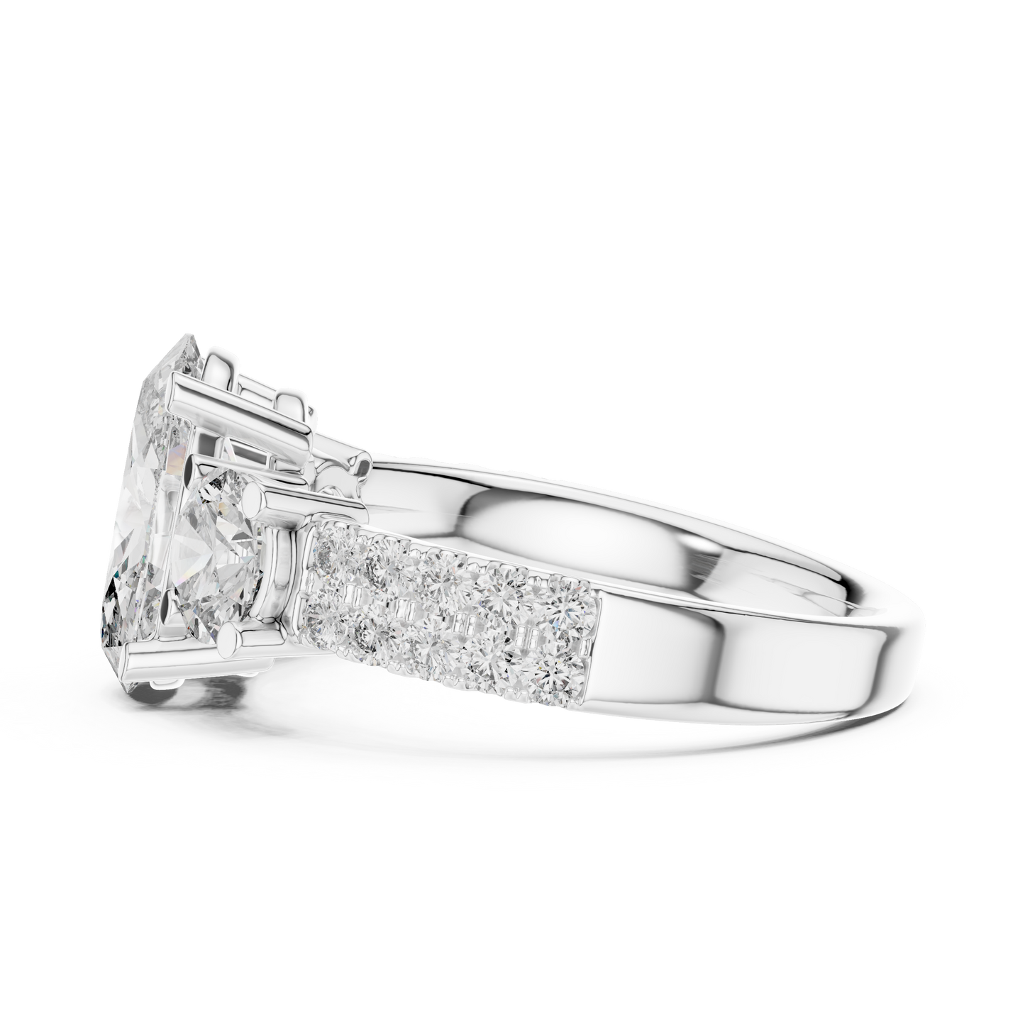 Oval Three Stone Lab Grown Diamond Ring in 14K White Gold