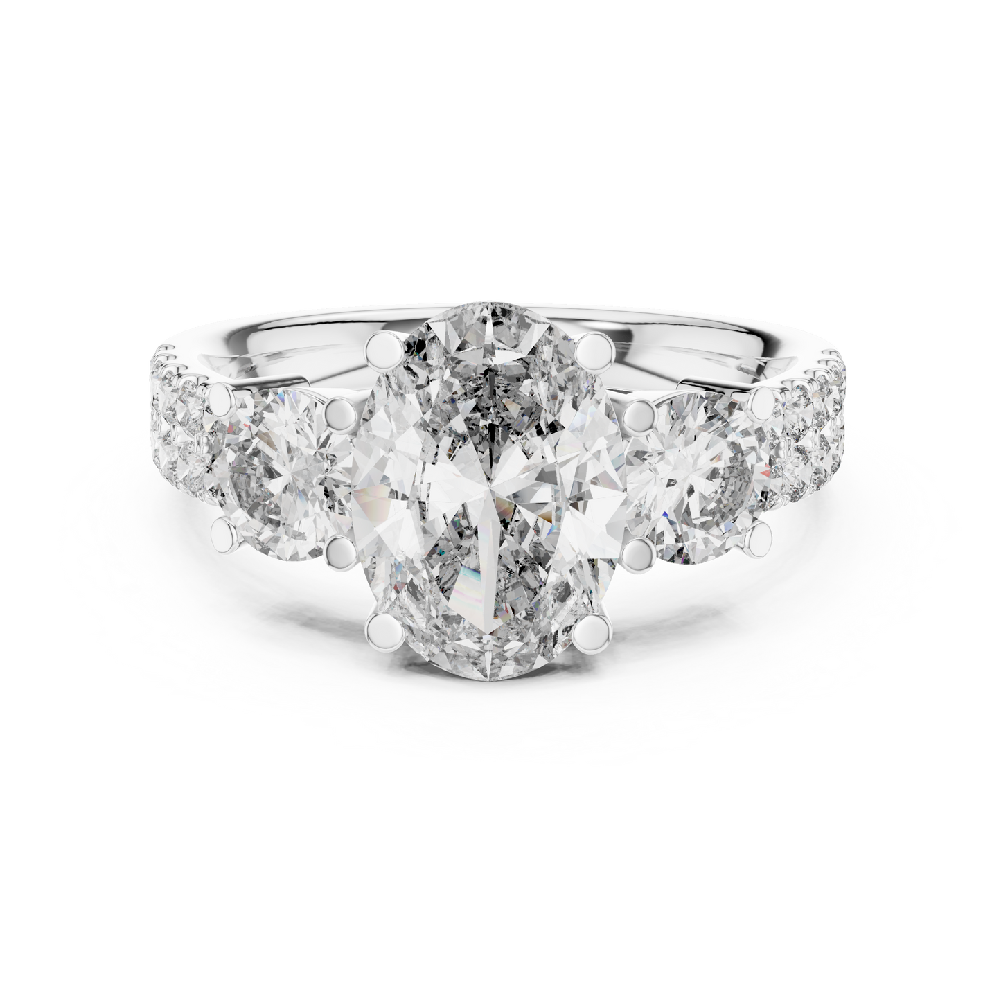 Oval Three Stone Lab Grown Diamond Ring in 14K White Gold