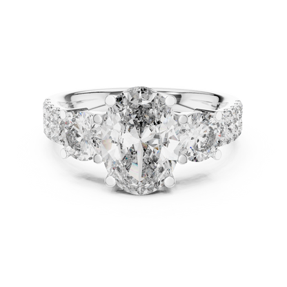 Oval Three Stone Lab Grown Diamond Ring in 14K White Gold