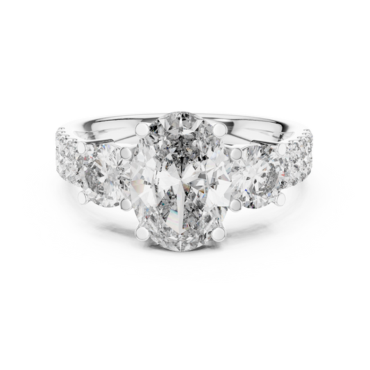 Oval Three Stone Lab Grown Diamond Ring in 14K White Gold