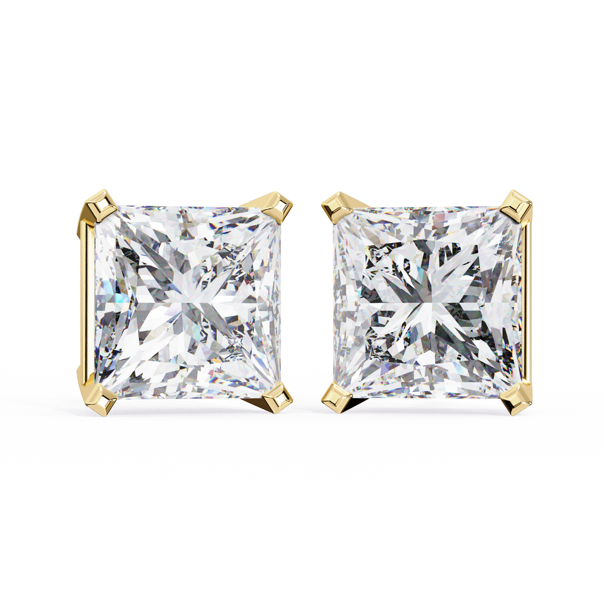 1.52 Ct Princess Cut Lab Grown Diamond Yellow Gold Stud Earring