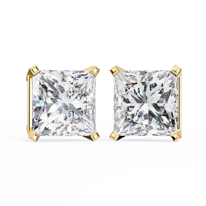 1.52 Ct Princess Cut Lab Grown Diamond Yellow Gold Stud Earring