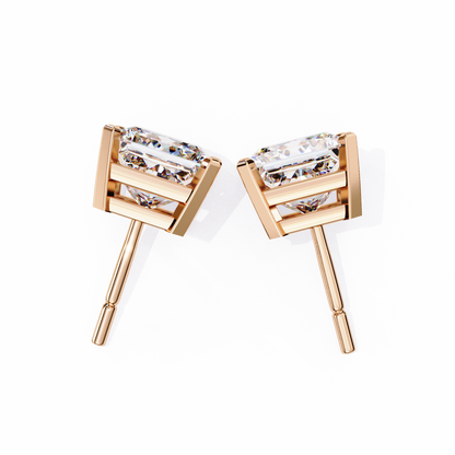 1.52 Ct Princess Cut Lab Grown Diamond Yellow Gold Stud Earring