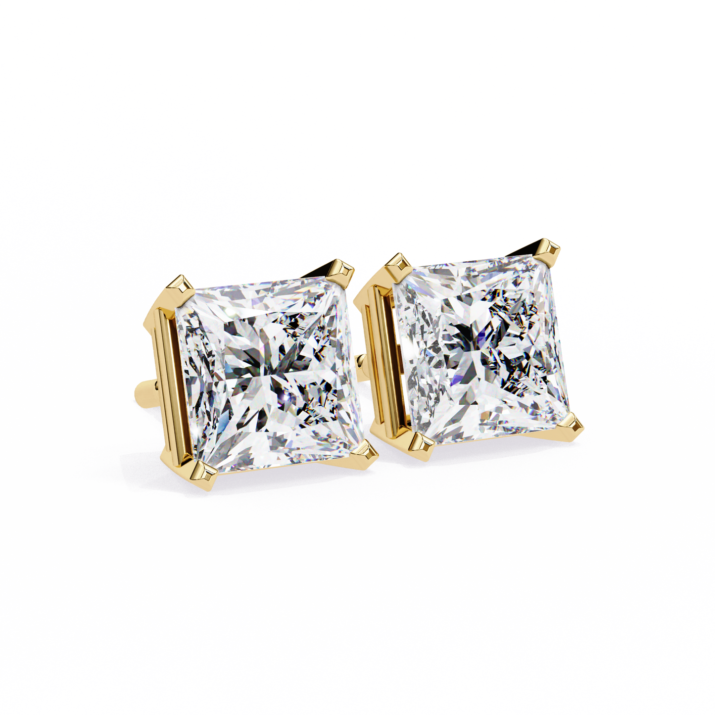 1.52 Ct Princess Cut Lab Grown Diamond Yellow Gold Stud Earring