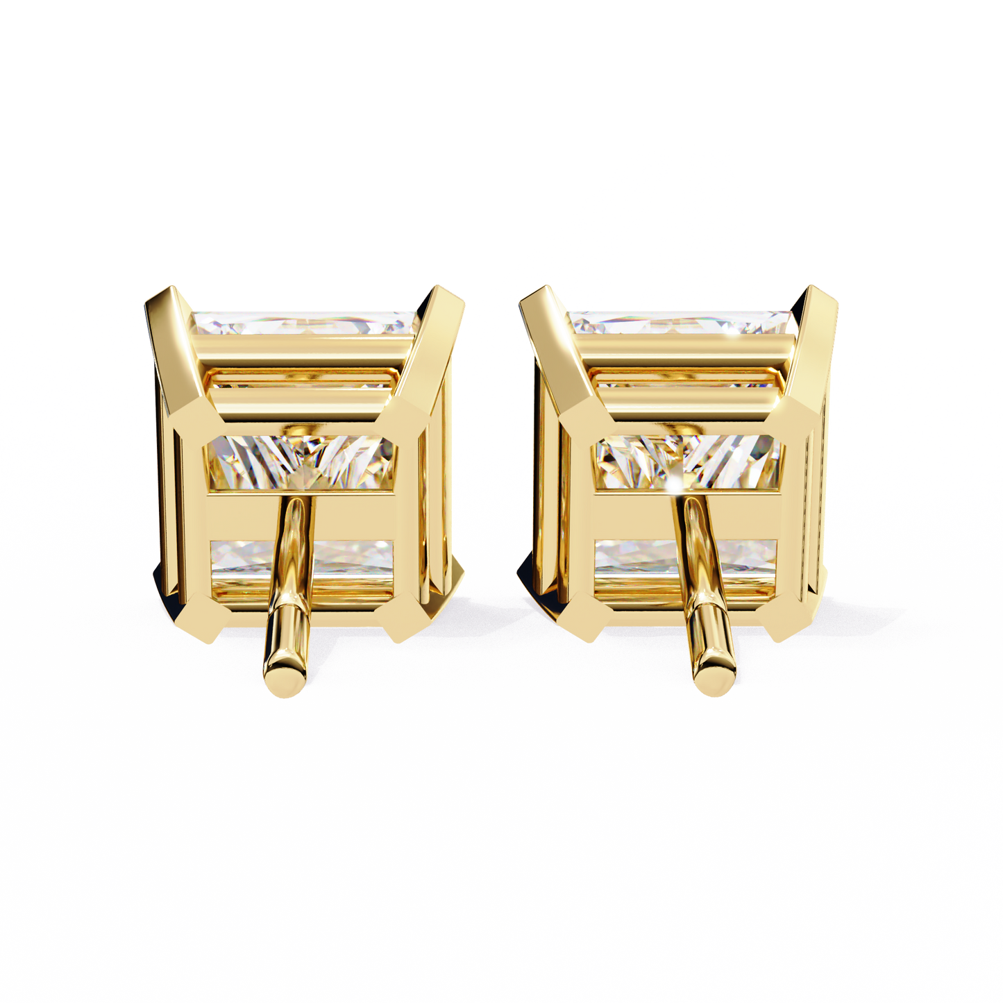 1.52 Ct Princess Cut Lab Grown Diamond Yellow Gold Stud Earring