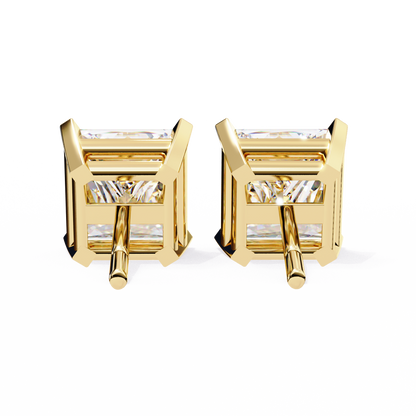 1.52 Ct Princess Cut Lab Grown Diamond Yellow Gold Stud Earring