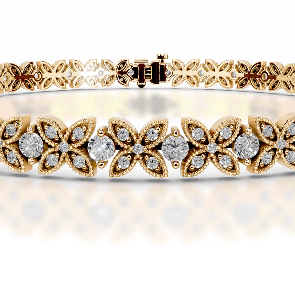 Round Cut Moissanite Clover Shape Silver Tennis Bracelet