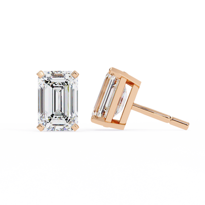 1.2 Ct Emerald Cut Lab Grown Diamond Gold Stud Earring