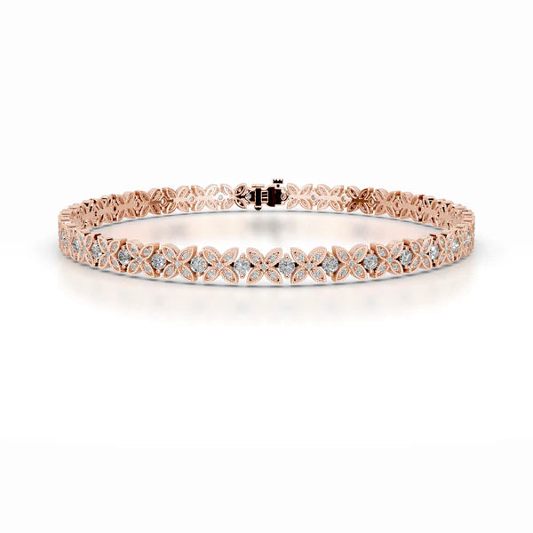 Round Cut Moissanite Clover Shape Silver Tennis Bracelet