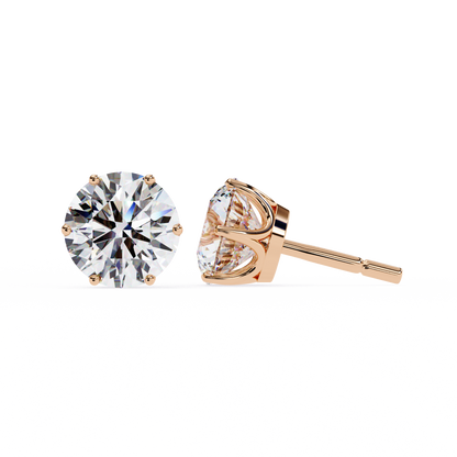 1.28 Ct Round Cut Lab Grown Diamond Rose Gold Stud Earring