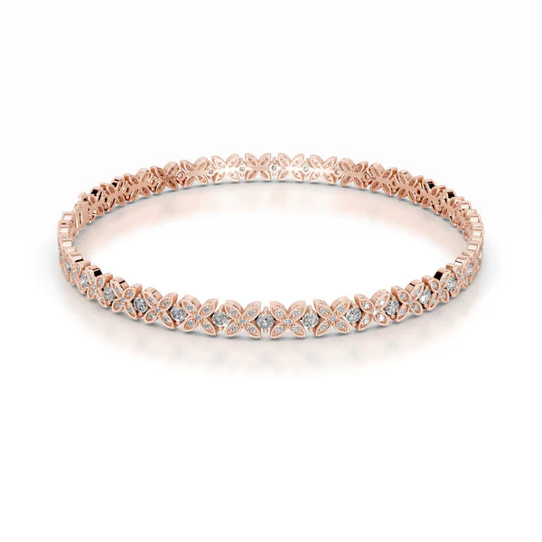 Round Cut Moissanite Clover Shape Silver Tennis Bracelet
