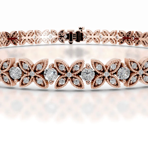 Round Cut Moissanite Clover Shape Silver Tennis Bracelet