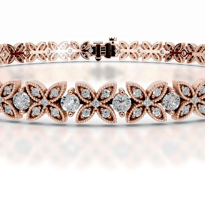 Round Cut Moissanite Clover Shape Silver Tennis Bracelet