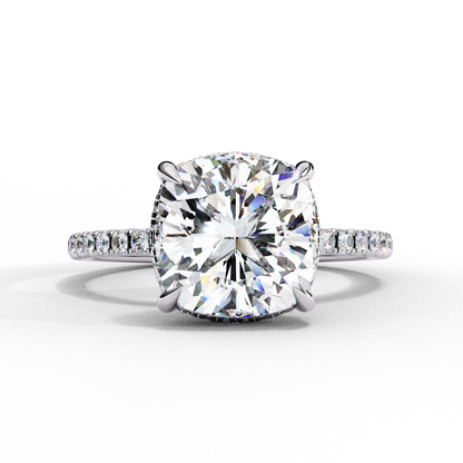 3.5 Ct Cushion Cut Lab Grown Diamond Hidden Halo Engagement Ring