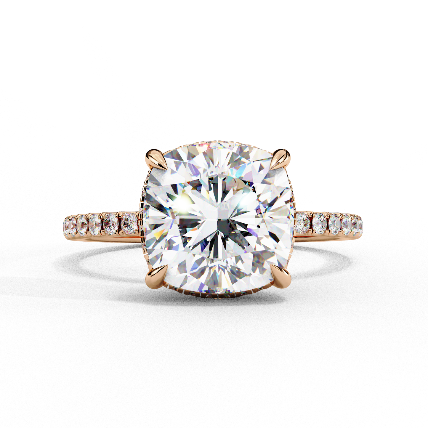 3.5 Ct Cushion Cut Lab Grown Diamond Hidden Halo Engagement Ring