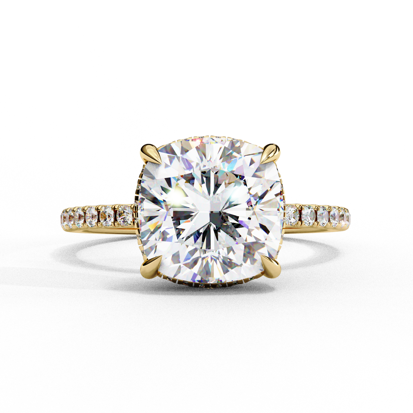 3.5 Ct Cushion Cut Lab Grown Diamond Hidden Halo Engagement Ring