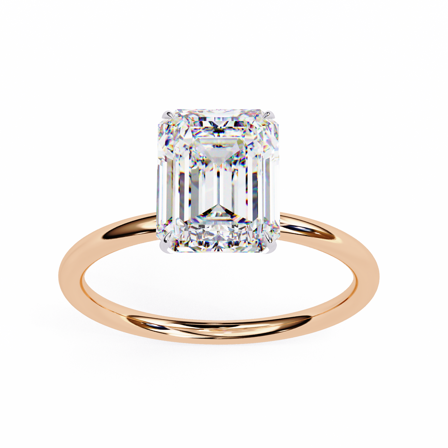 3.5 Ct Emerald Cut Lab Grown Diamond Solitaire Gold Engagement Ring