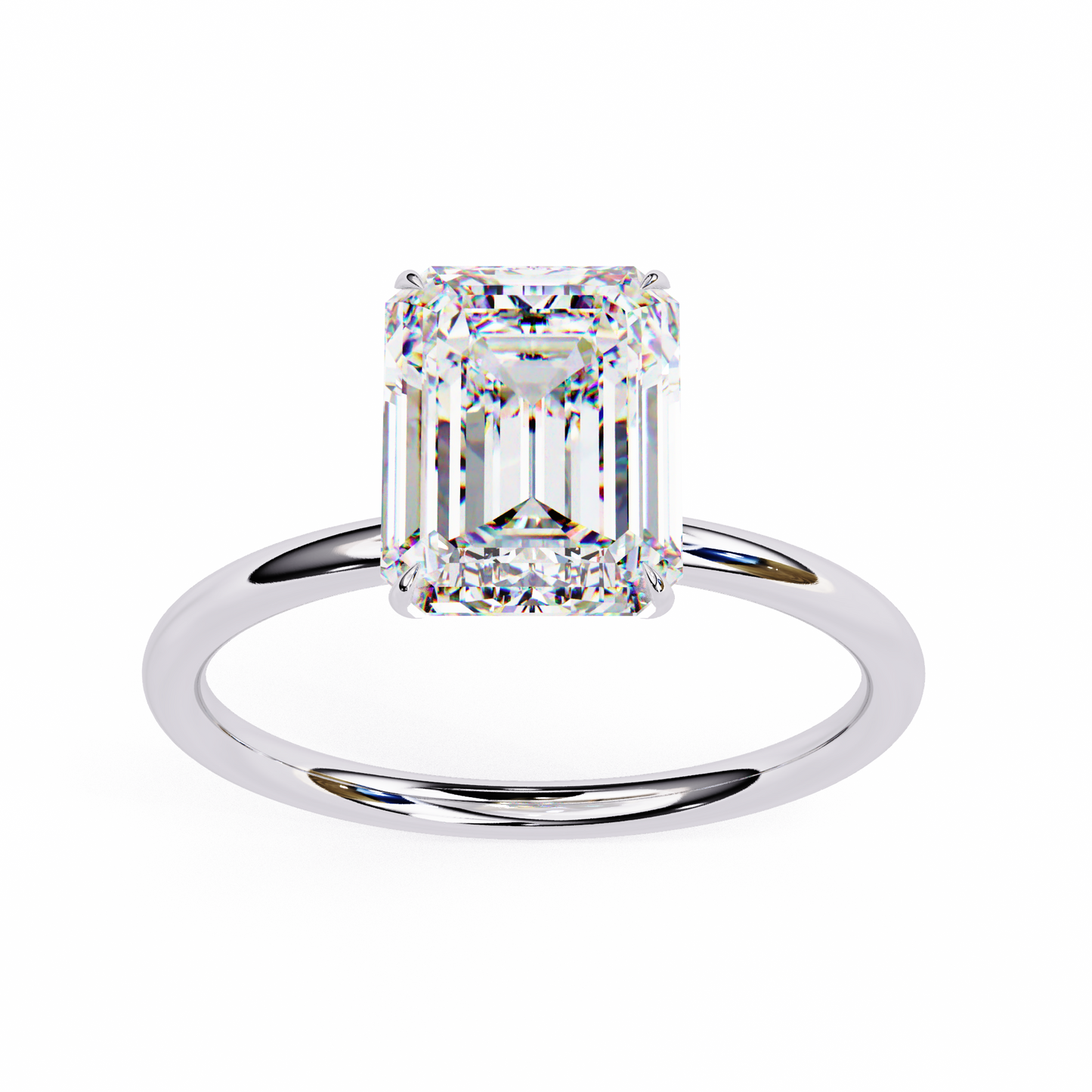 3.5 Ct Emerald Cut Lab Grown Diamond Solitaire Gold Engagement Ring