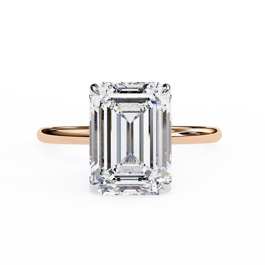 3.5 Ct Emerald Cut Lab Grown Diamond Solitaire Gold Engagement Ring