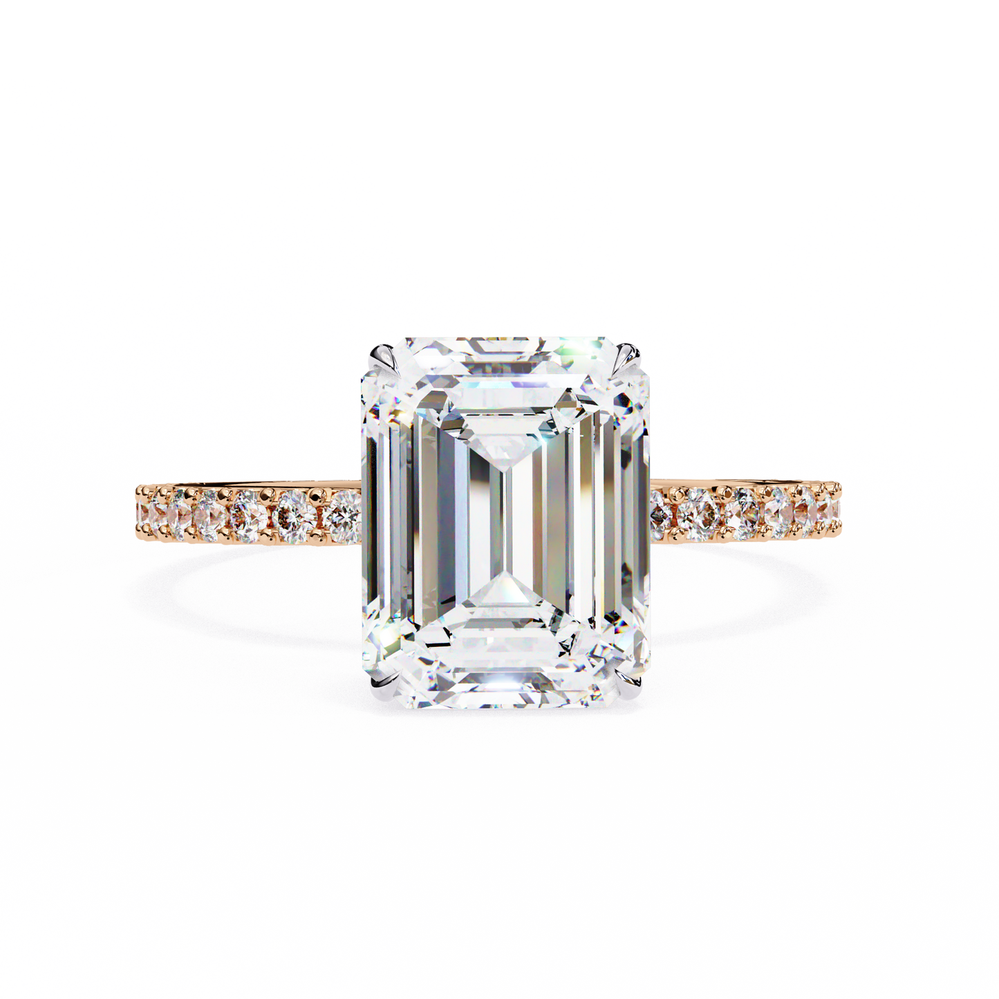 2.6 Ct Emerald Cut Lab Grown Diamond Hidden Halo Rose Gold Engagement Ring