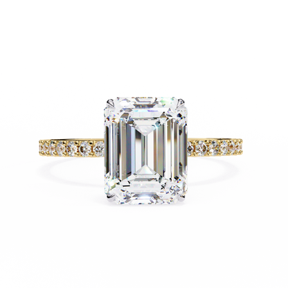 2.6 Ct Emerald Cut Lab Grown Diamond Hidden Halo Rose Gold Engagement Ring