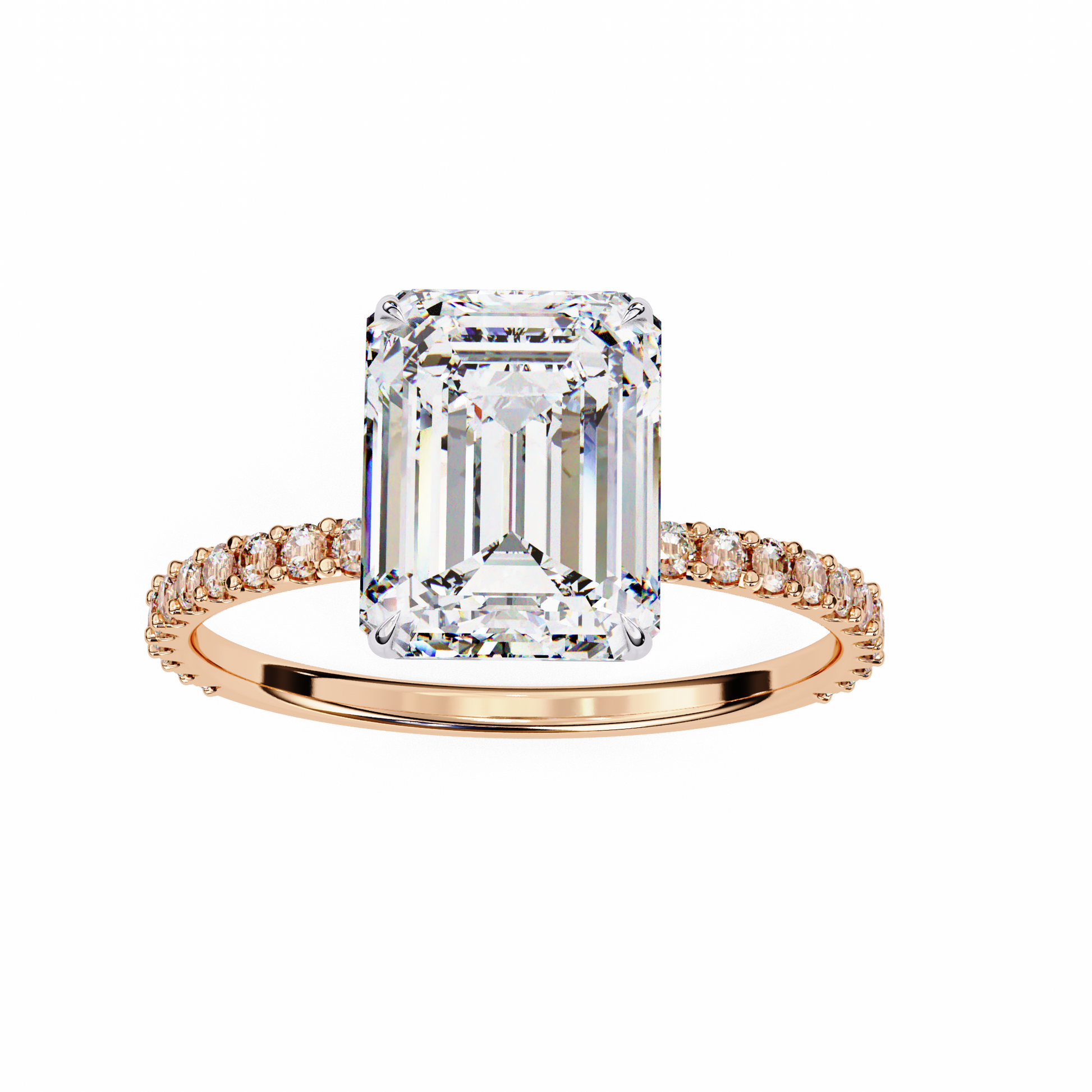 2.6 Ct Emerald Cut Lab Grown Diamond Hidden Halo Rose Gold Engagement Ring