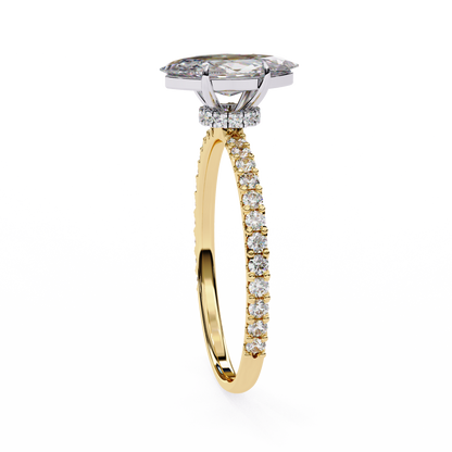 2.55 Ct Marquise Cut Lab Grown Diamond Hidden Halo Yellow Gold Engagement Ring