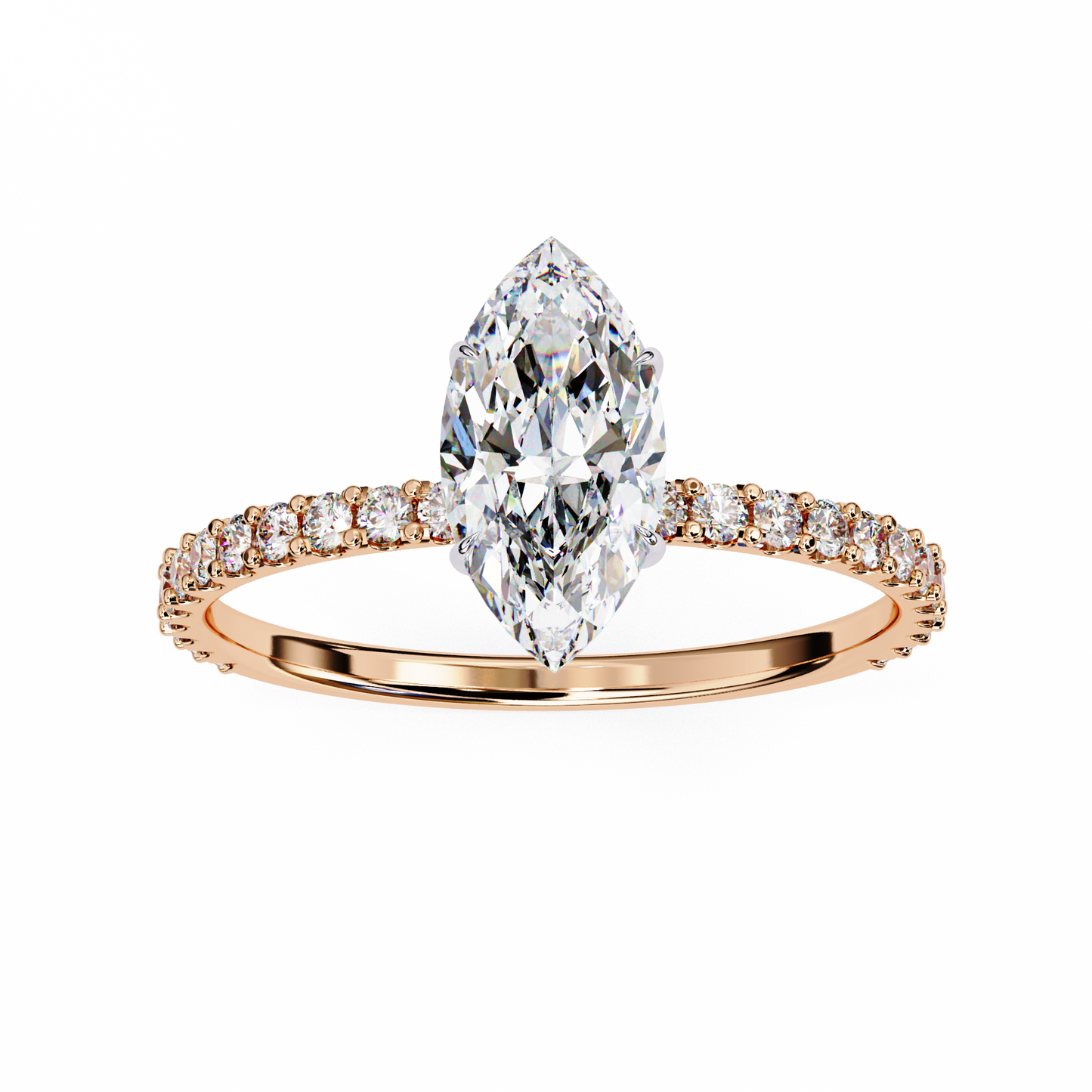 2.55 Ct Marquise Cut Lab Grown Diamond Hidden Halo Yellow Gold Engagement Ring