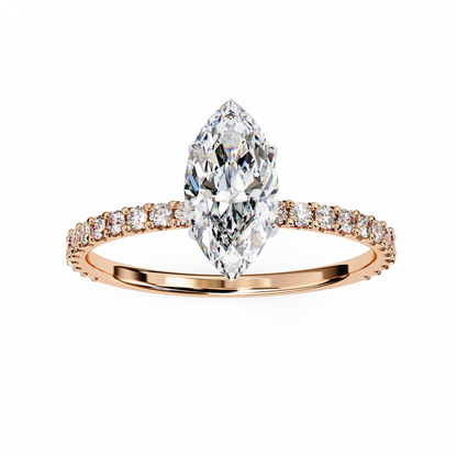 2.55 Ct Marquise Cut Lab Grown Diamond Hidden Halo Yellow Gold Engagement Ring