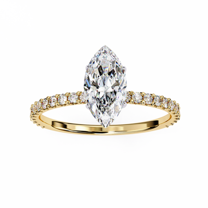 2.55 Ct Marquise Cut Lab Grown Diamond Hidden Halo Yellow Gold Engagement Ring