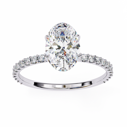 2.72 Ct Oval Cut Lab Grown Diamond Hidden Halo White Gold Engagement Ring