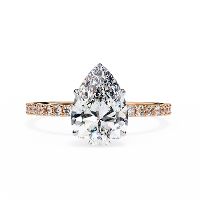 2.35 Ct Pear Cut Lab Grown Diamond Hidden Halo Rose Gold Engagement Ring