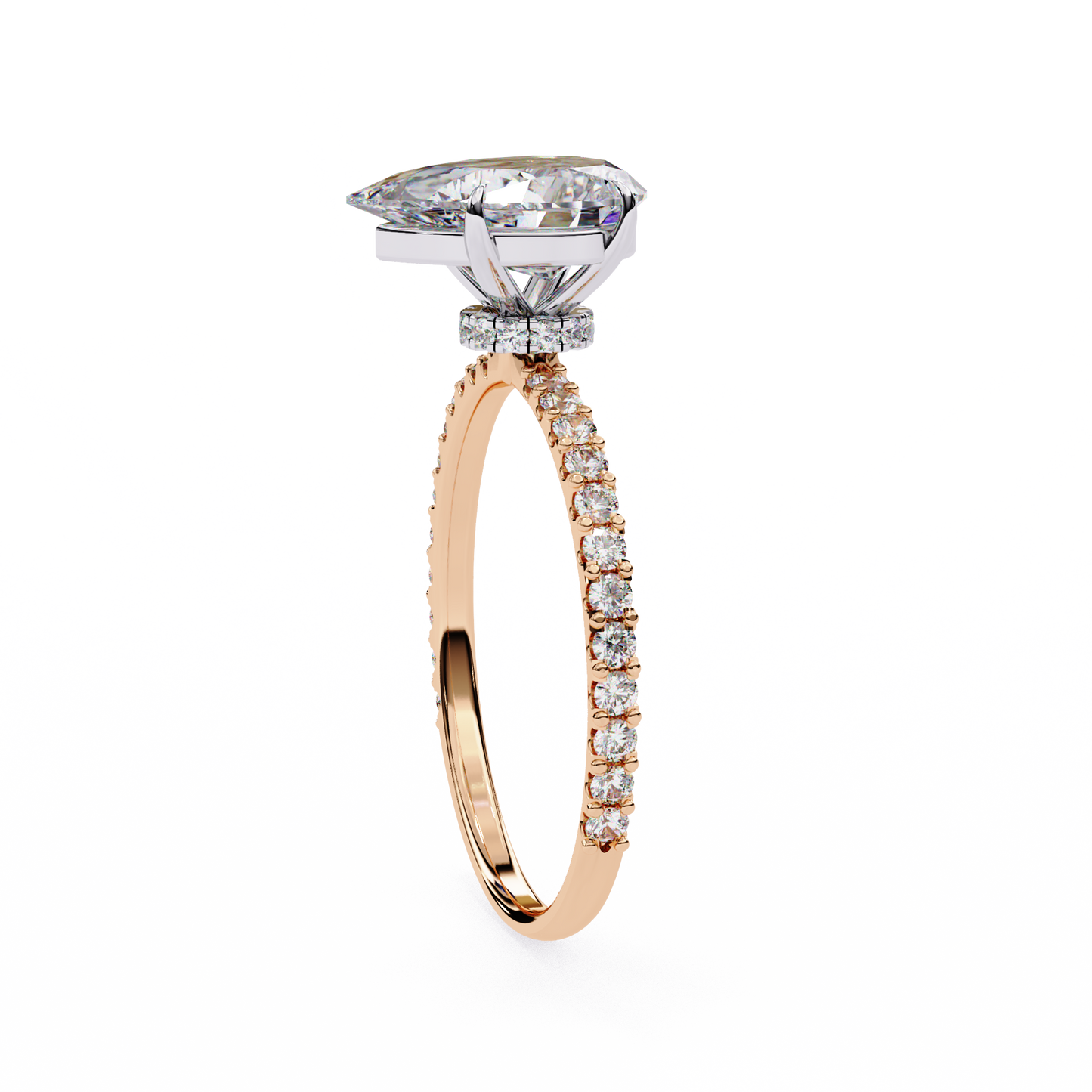 2.35 Ct Pear Cut Lab Grown Diamond Hidden Halo Rose Gold Engagement Ring