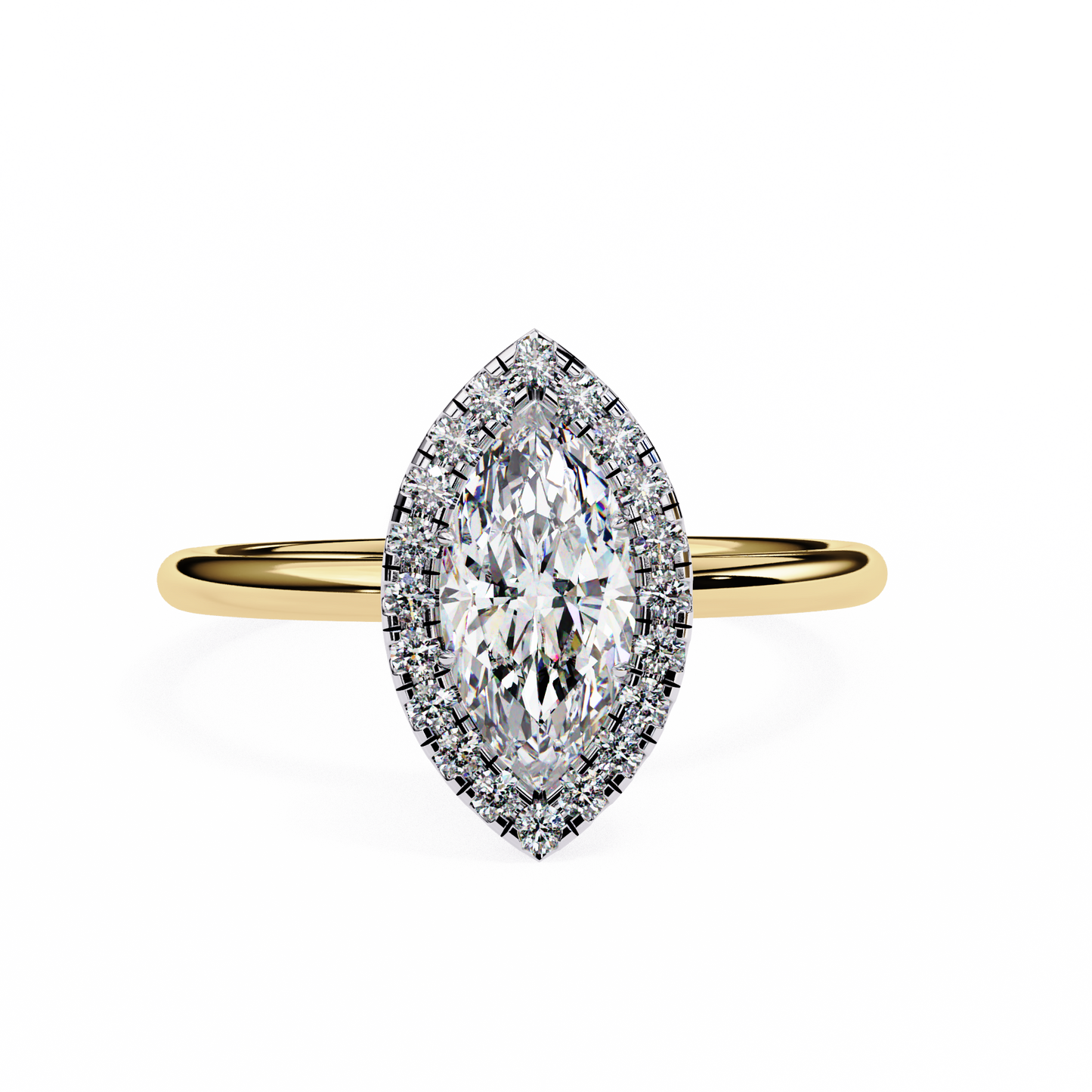 1.75 Ct Marquise Cut F-VS1 Lab Grown Diamond Halo Yellow Gold Engagement Ring