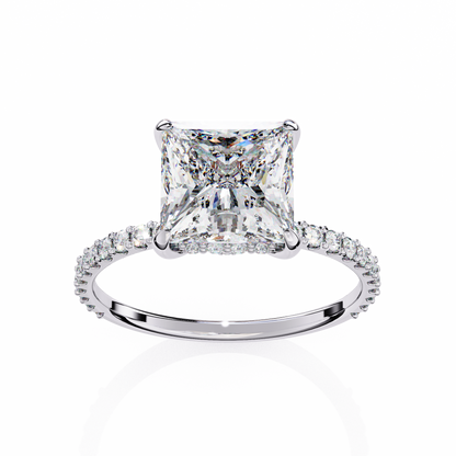 2.56 Ct Princess Cut Lab Grown Diamond Hidden Halo Pave Engagement Ring