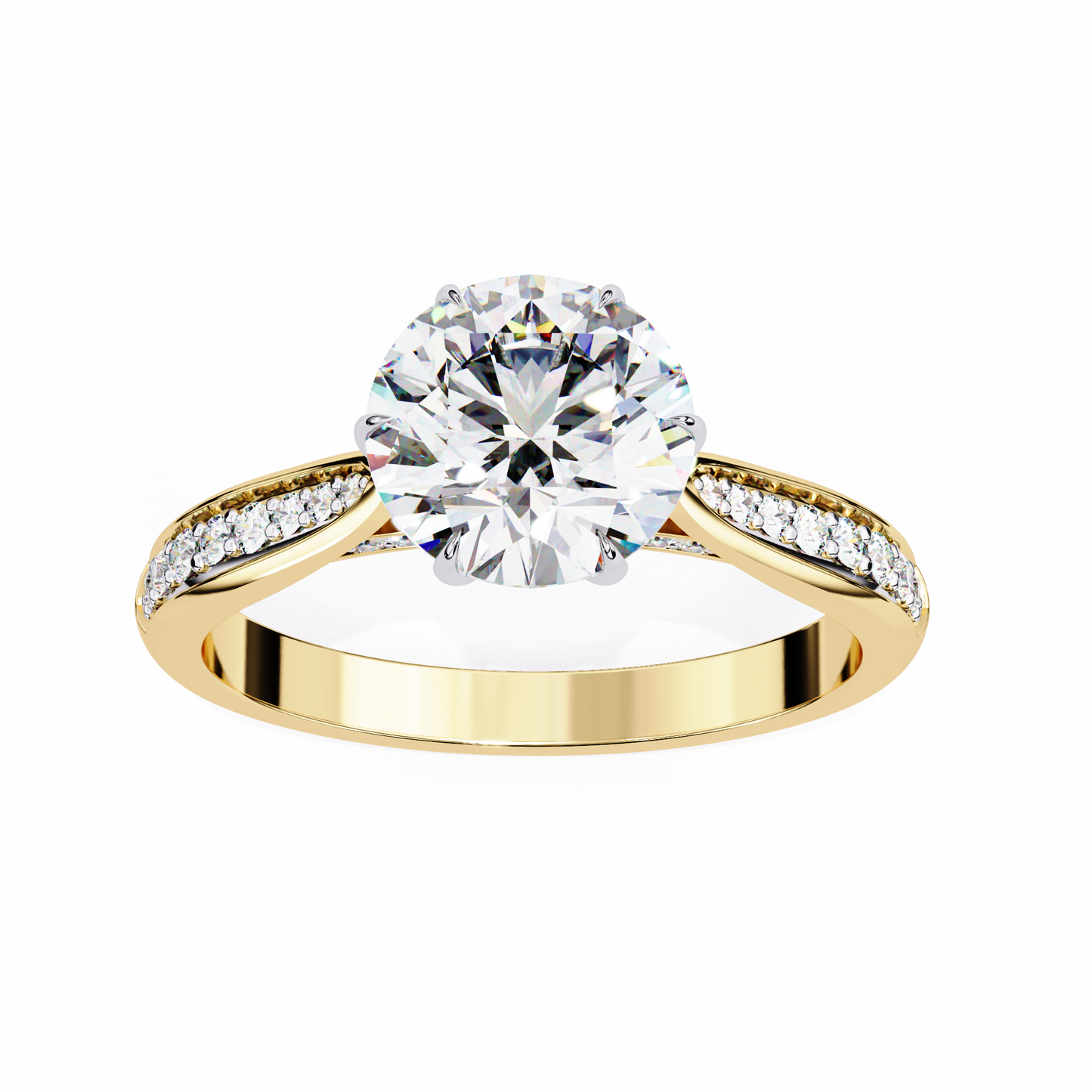 1.78 Ct Round Cut Lab Grown Diamond Pave Yellow Gold Engagement Ring