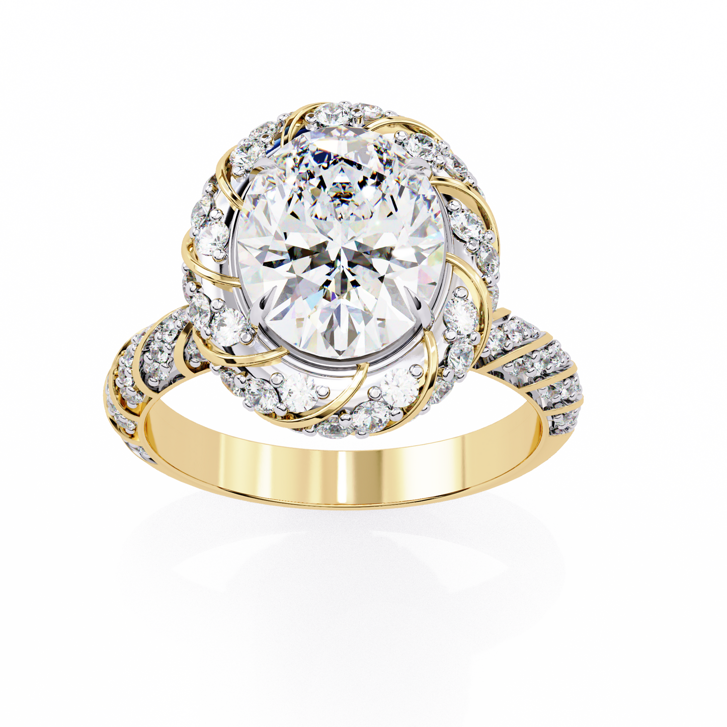 3.75 Ct Oval Cut Lab Grown Diamond Pave Gold Engagement Ring