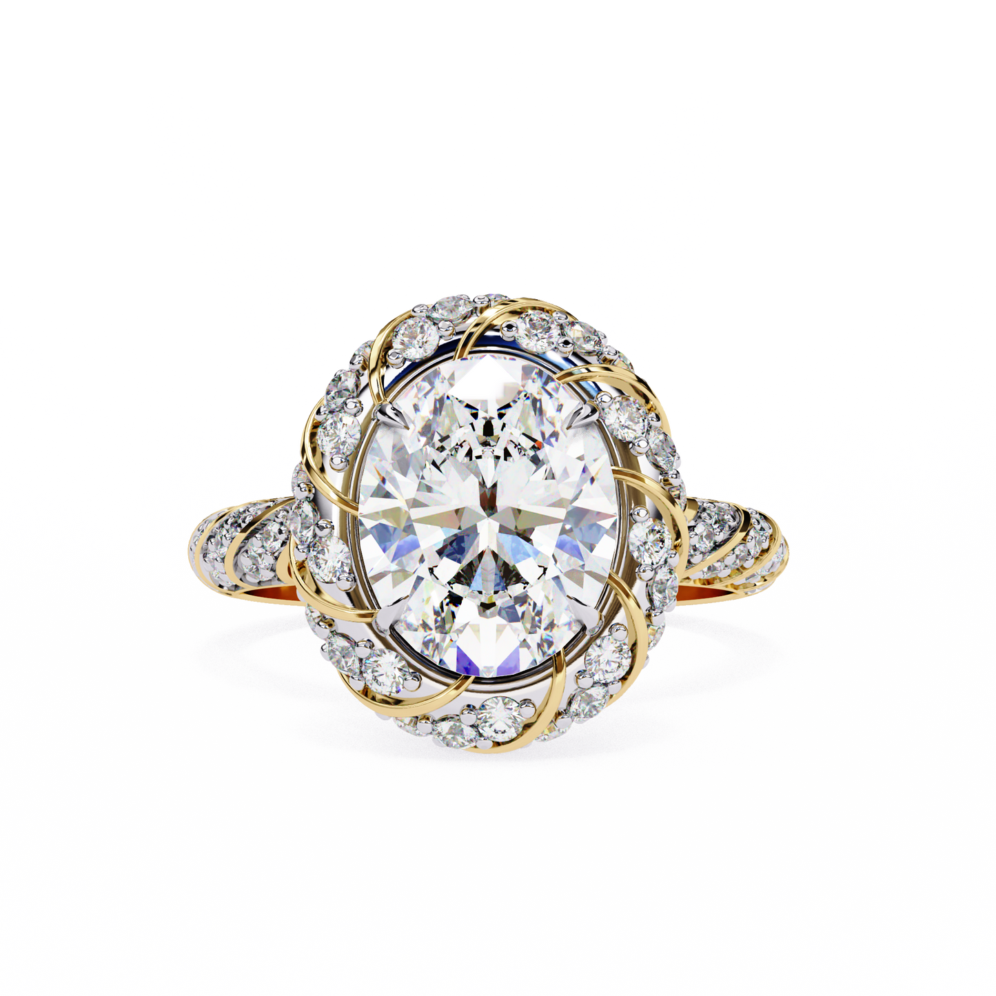 3.75 Ct Oval Cut Lab Grown Diamond Pave Gold Engagement Ring