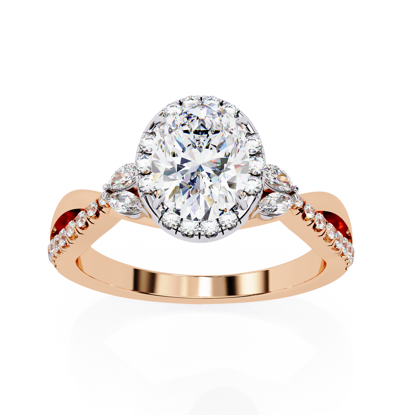 2.5 Ct Oval Cut Lab Grown Diamond Halo Gold Ring