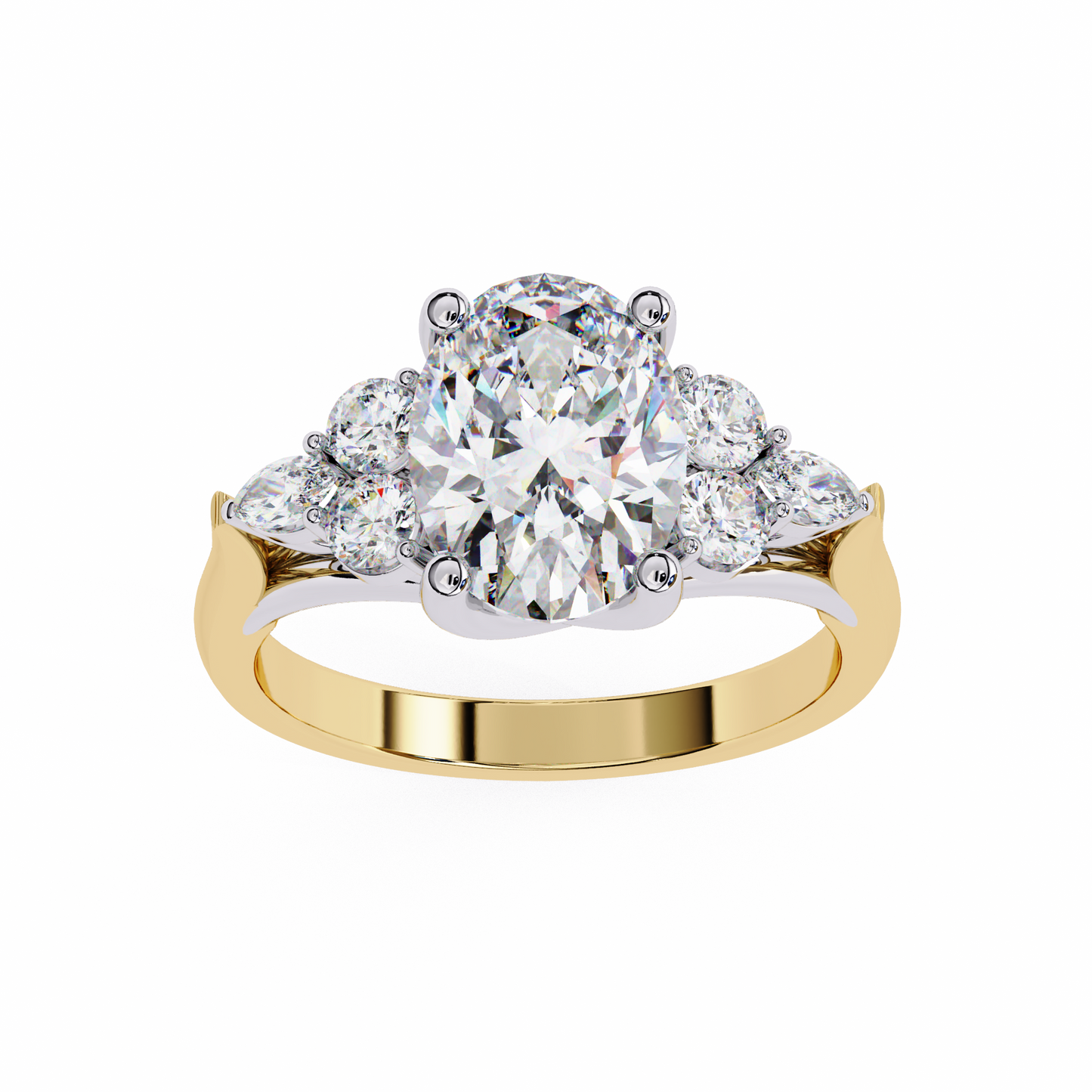 3.5 Ct Oval Cut Lab Grown Diamond Cluster Gold Ring