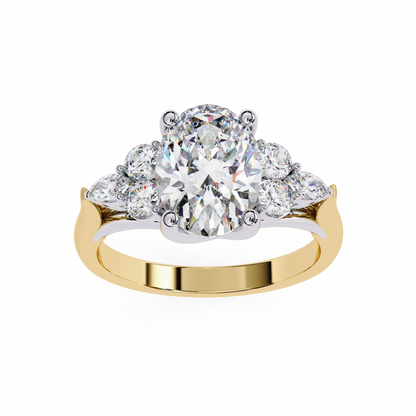 3.5 Ct Oval Cut Lab Grown Diamond Cluster Gold Ring