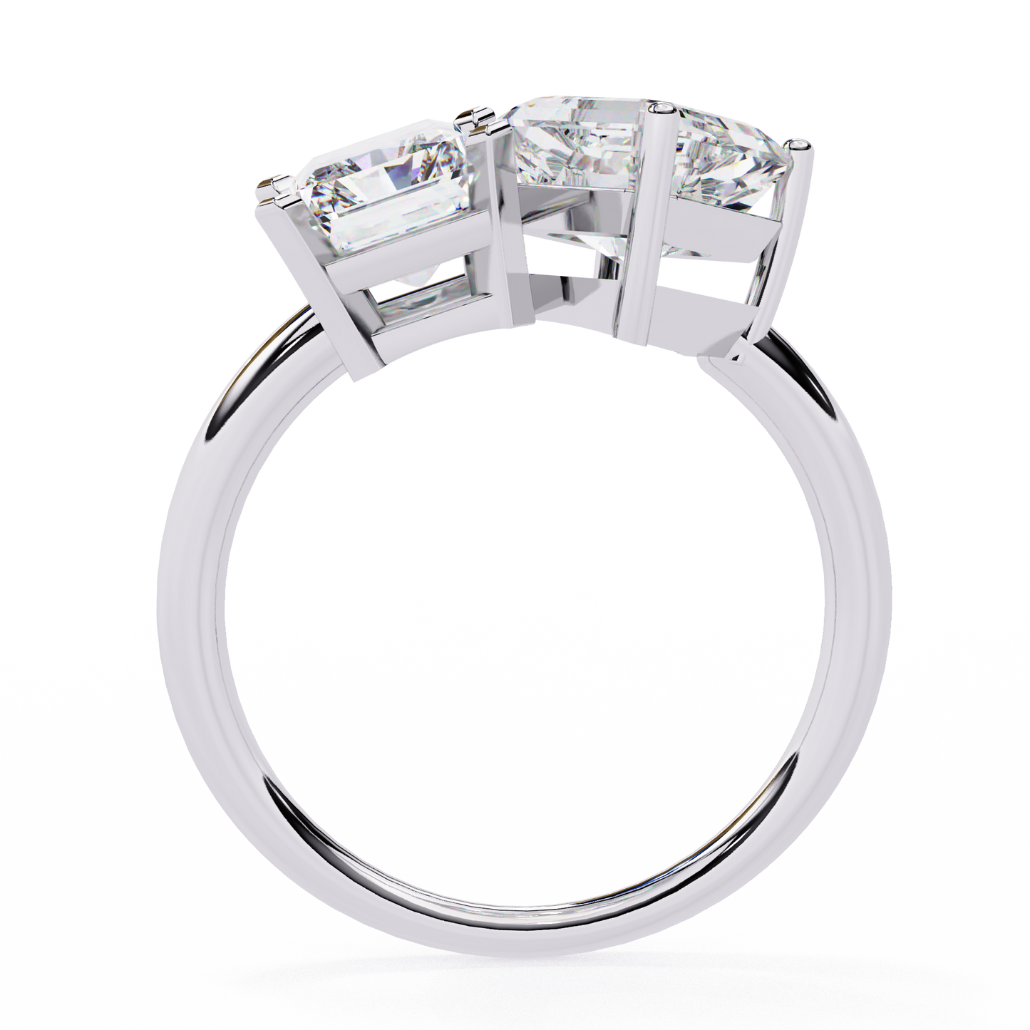 Radiant And Emerald Cut Lab Grown Diamond Two Stone Engagement Ring