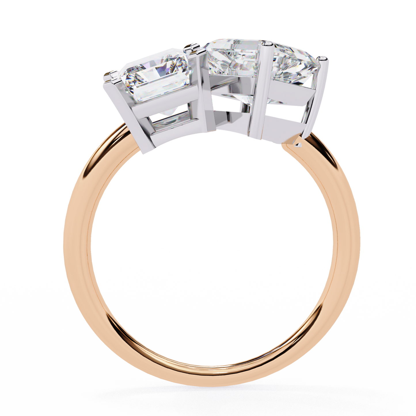 Radiant And Emerald Cut Lab Grown Diamond Two Stone Engagement Ring