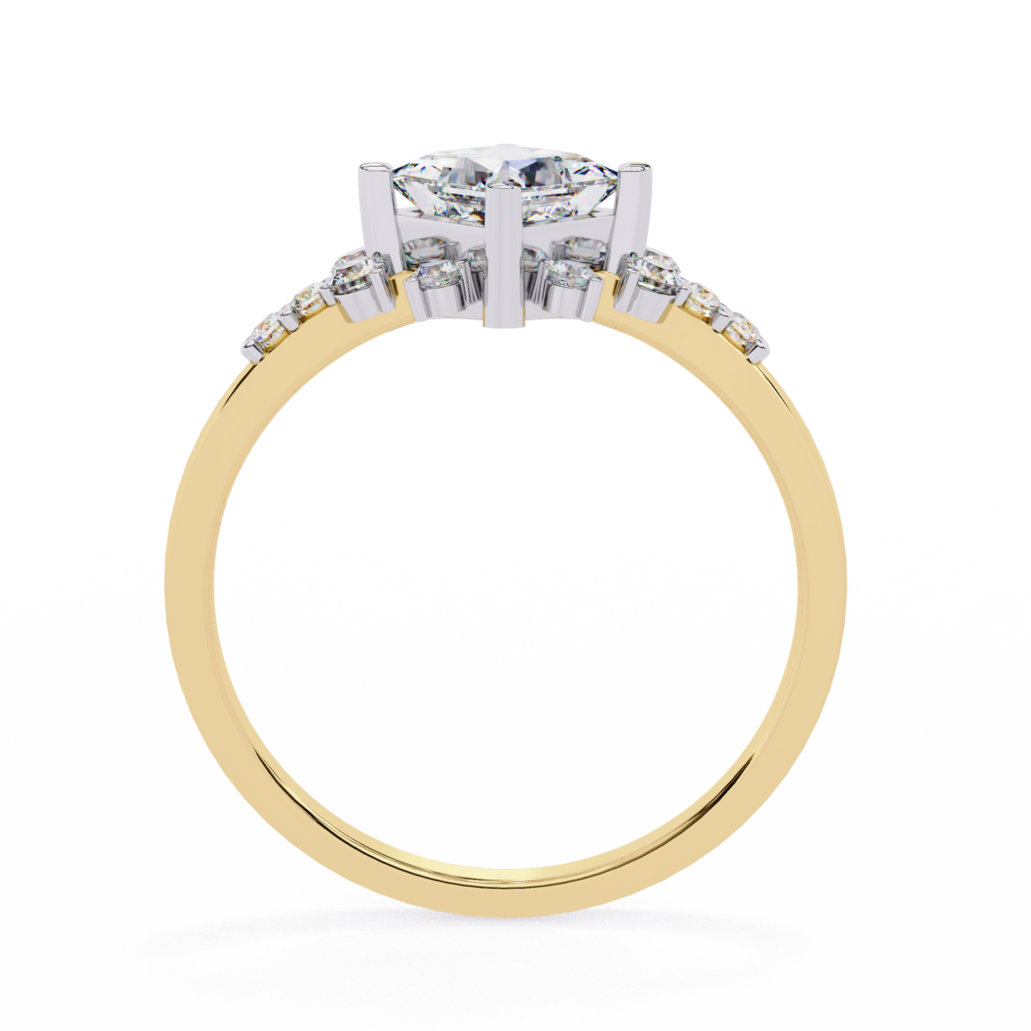 1.00 Ct Princess Cut Lab Grown Diamond Cluster Gold Ring