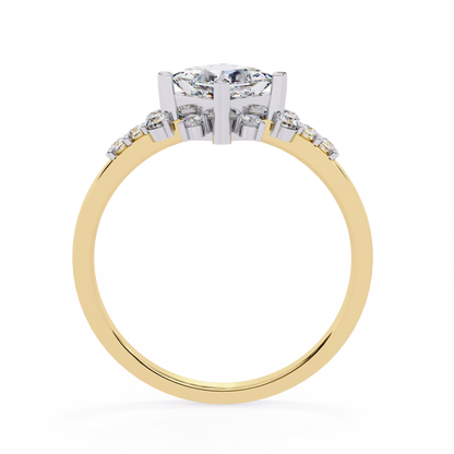 1.00 Ct Princess Cut Lab Grown Diamond Cluster Gold Ring