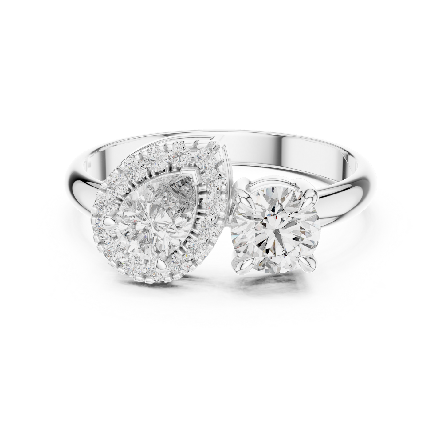 Pear and Round Cut Lab Grown Diamond Toi et Moi Engagement Ring