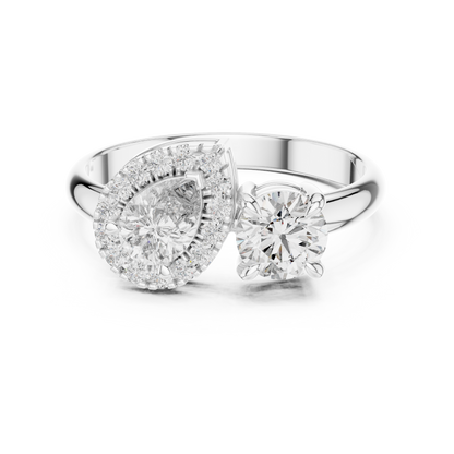 Pear and Round Cut Lab Grown Diamond Toi et Moi Engagement Ring