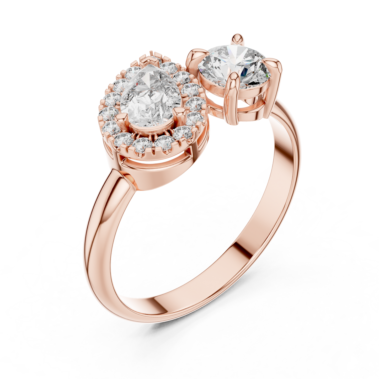 Pear and Round Cut Lab Grown Diamond Toi et Moi Engagement Ring